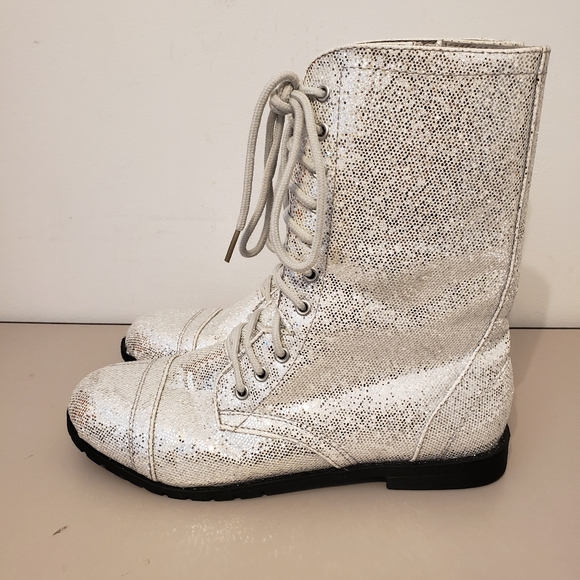 LIKE NEW BALERA SEQUIN ZIP UP SIDE COMBAT BOOTS 25.00 SIZE 7 OFFER - Picture 2 of 8